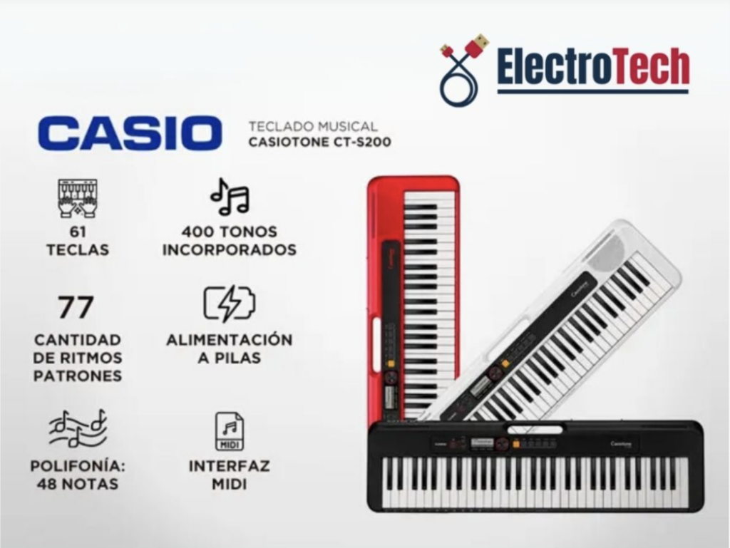 Teclado Casio CT-S200 61 Teclas Portátil | 400 Tonos - 3 Colores Disponibles