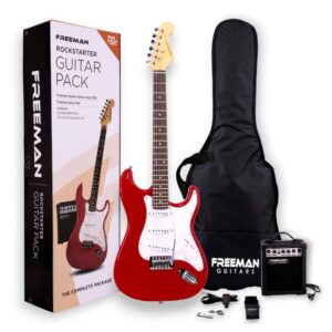 Combo PACK Guitarra Eléctrica Freeman para principiantes con Amplificador y Accesorios